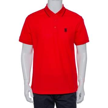 Pre Owned Burberry Red Honeycomb Knit Polo T-Shirt L