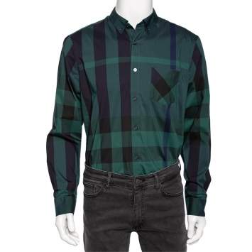 Pre Owned Burberry Green Checked Cotton Button Down Shirt XL