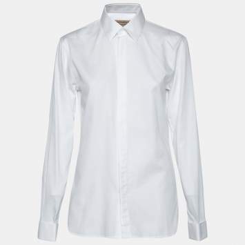 Pre Owned Burberry White Cotton Slim Fit Long Sleeve Shirt XS