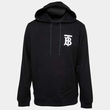 مملوكة مسبقًا Burberry Black Cotton Log Motif Detailed Long Sleeve Hoodie L
