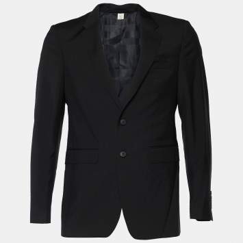 Pre Owned Burberry Black Wool Button Front Blazer M