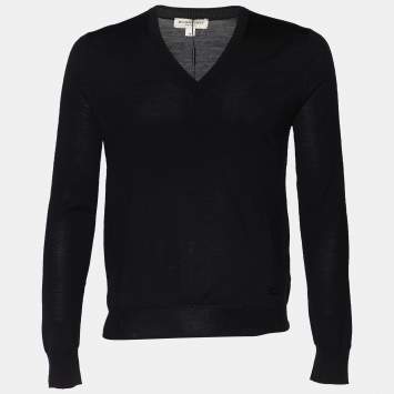 Pre Owned Burberry Black Wool V-Neck Sweater M