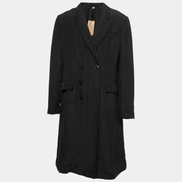 Pre Owned Burberry Black Linen & Silk Doube-Breasted Coat 2XL