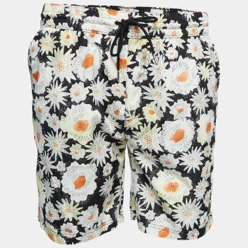 Pre Owned Burberry Black Floral Synthetic Swim Shorts M