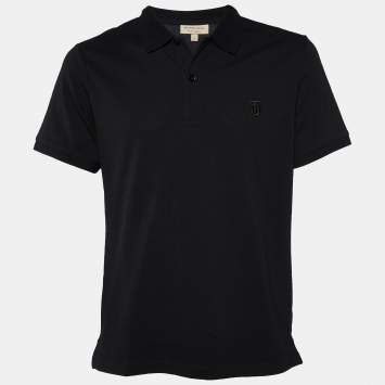 Pre Owned Burberry Black Cotton Pique Logo Embroidered Polo T-Shirt XL