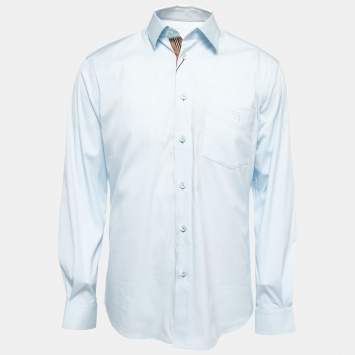 Pre Owned Burberry Light Blue Cotton Blend Button Front Full Sleeve Shirt M
