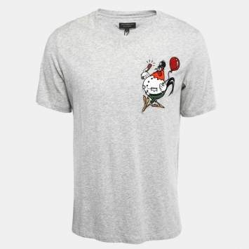 مملوكة مسبقًا Burberry Grey Embroidered Cotton Crew Neck Half Sleeve  T-Shirt M