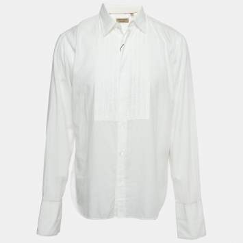 Pre Owned Burberry White Pintuck Cotton Button Front Full Sleeve Shirt XL