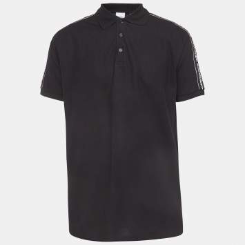 Pre Owned Burberry Black Logo Woven Cotton Polo T-Shirt M
