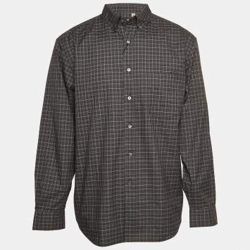 Pre Owned Burberry Grey Checked Print Cotton Button Front Shirt XL
