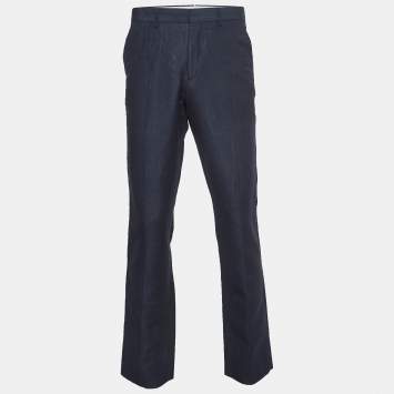 Pre Owned Burberry Navy Blue Linen Blend Classic Trousers M