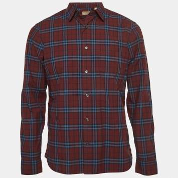 Pre Owned Burberry Crimson Red Checked Cotton Alexander Shirt M