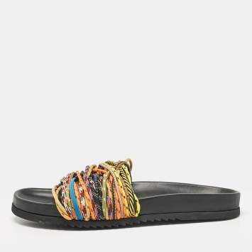 Pre Owned Burberry Multicolor Cord Melroy Slide Sandals Size 44