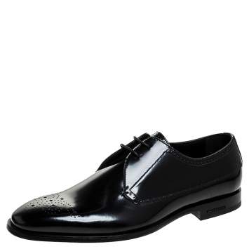 Pre Owned Burberry Black Leather Cranbook Wing Tip Lace Up Derby Size 40.5