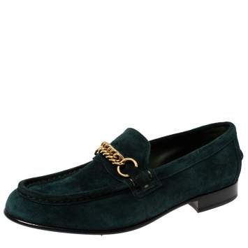 Pre Owned  Burberry Green Suede Solway Slip On Loafers Size 42.5