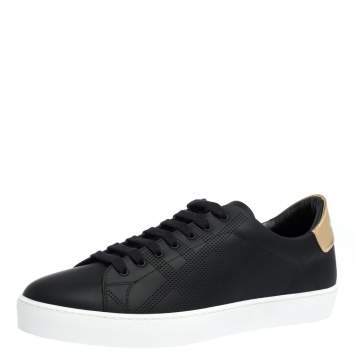 Pre Owned Burberry Black Perforated Check Leather Westford Low Top Sneakers Size 41