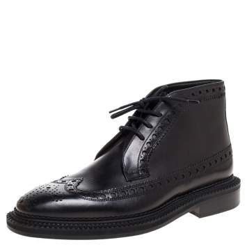 Pre Owned Burberry Black Brogue Leather Wilmont Ankle Boots Size 42