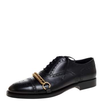 Pre Owned Burberry Black Brogue Leather Chain Link Lace Up Oxford Size 43