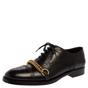 Pre Owned Burberry Black Brogue Leather Chain Link Lace Up Oxford Size 44