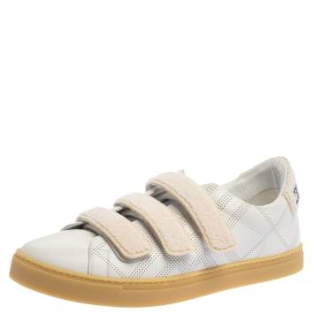 Pre Owned Burberry White Perforated Leather Bert Low Top Sneakers Size 43.5