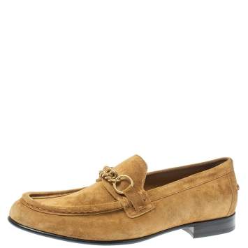Pre Owned Burberry Brown Suede Leather Solway Chain Detail Slip On Loafers Size 41.5