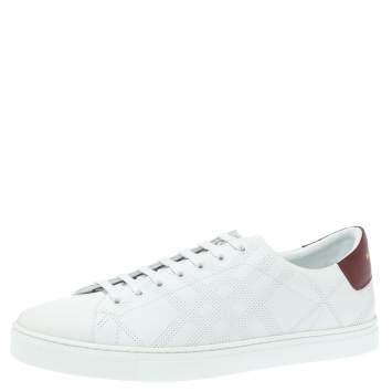 Pre Owned Burberry White Perforated Leather Albert Low Top Sneakers Size 44