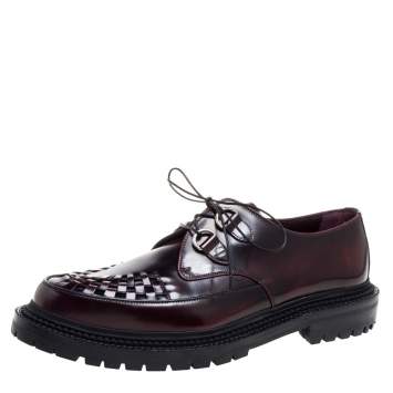 Pre Owned Burberry Burgundy Leather Woven Toe Detail Lace Up Platform Creepers Size 44