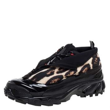 Pre Owned Burberry Black Mesh And Leopard Print Satin Arthur Low Top Sneakers Size 42