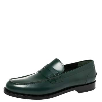 Pre Owned Burberry Dark Green Leather Bedmont Loafer Size 46