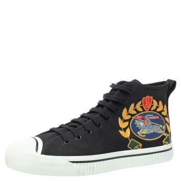 Pre Owned Burberry Black Canvas Kingly Big C High Top Sneakers Size 45