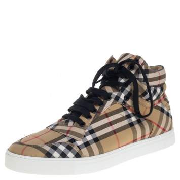 Pre Owned Burberry Multicolor Vintage Check Cotton Fabric High Top Sneakers Size 43