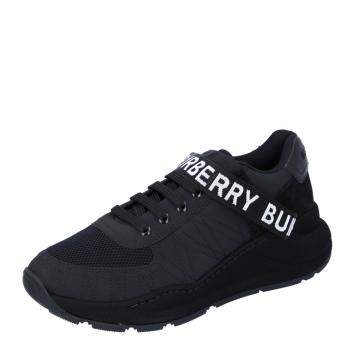 Pre Owned Burberry Black Logo Detail Leather, Nubuck and Mesh Sneakers Size EU 42