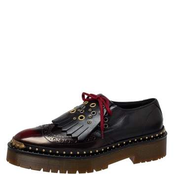 Pre Owned Burberry Two Tone Brogue Leather Bissett Fringe Lace Up Derby Size 41