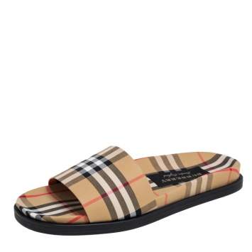 Pre Owned Burberry Multicolor Vintage Check Fabric Ashmore Flat Slides Size 42