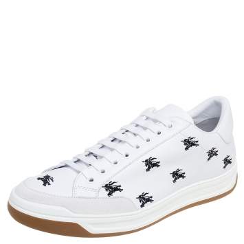 Pre Owned Burberry White Knight Embroidered Leather Timsbury Sneakers Size 45