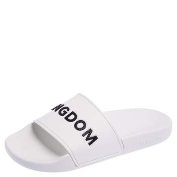 Pre Owned Burberry White Rubber Kingdom Motif Slip On Slides Size 38