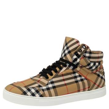 مملوكة مسبقًا Burberry Beige Check Canvas High Top Sneakers Size 45