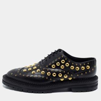 Pre Owned Burberry Black Leather Deardown Studded Oxfords Size 41