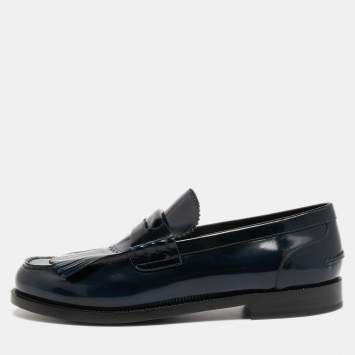 Pre Owned Burberry Two Tone Leather Bedmoore Fringe Loafers Size 45