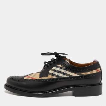 Pre Owned Burberry Black Leather and Vintage Check Brogue Derby Size 44