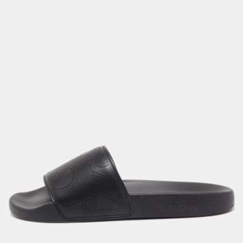 Pre Owned Burberry Black Perforated Leather Furley Flat Slides Size 40