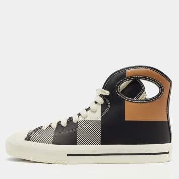 Pre Owned Burberry Tricolor Leather Larkhall High Top Sneakers Size 42.5
