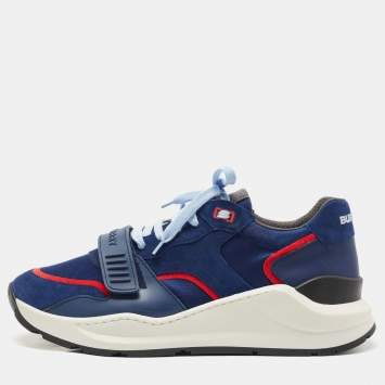 Pre Owned Burberry Blue Suede Ramsey Bicolor Low Top Sneakers Size 46