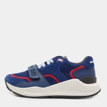 Pre Owned Burberry Blue Suede Panelled Sneakers Size 44 