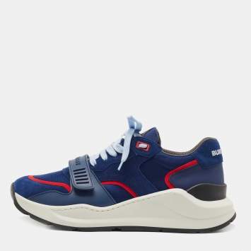 Pre Owned Burberry Blue Suede and Leather Ramsey Low Top Sneakers Size 45