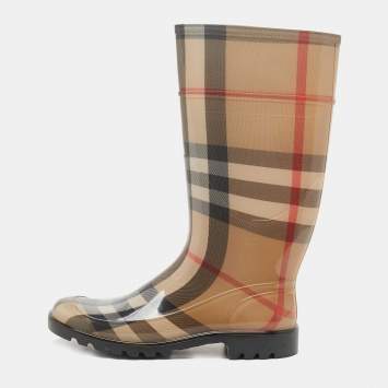 Pre Owned Burberry Brown Nova Check Rubber Rain Boots Size 41