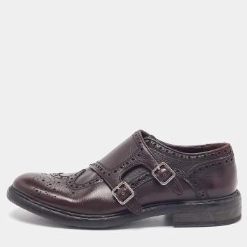 Pre Owned Burberry Burgundy Brogue Leather Delmar Monk Derby Size 40.5 