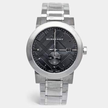 Pre Owned Burberry Black Stainless Steel The City BU9901 Men's Wristwatch 42 mm 