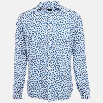 Pre Owned Burberry Prorsum White/Blue Flower Print Cotton Long Sleeve Shirt XL