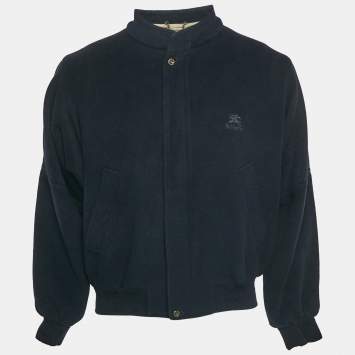 Pre Owned Burberry Prorsum Navy Blue Rib Knit Trim Wool Zip-Up Jacket L
